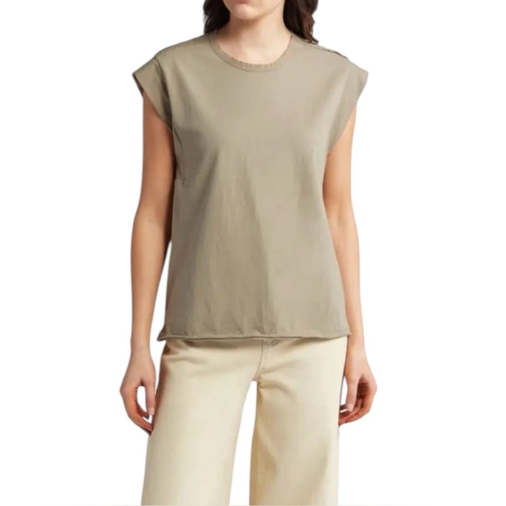 Rag & Bone Mixed Media Muscle T-Shirt Size XS in Tan/ Sage Color